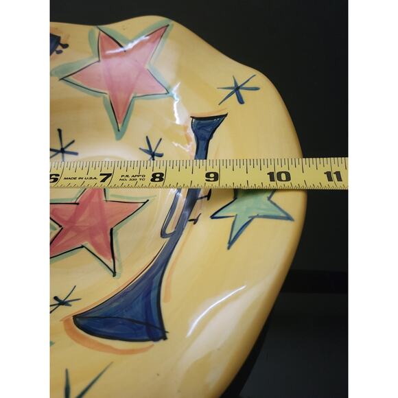 Gail Pittman Pottery Large Yellow Bowl Scallop Edge Rhythm & Blues Sign Dated 04 - Picture 6 of 9